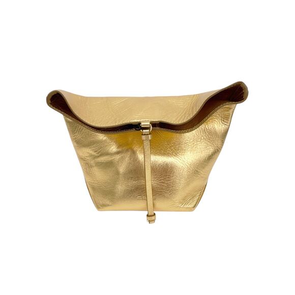 JIL SANDER Nuzzi Lunch Bag Clutch in Gold Laminated Leather - Picture 1 of 16